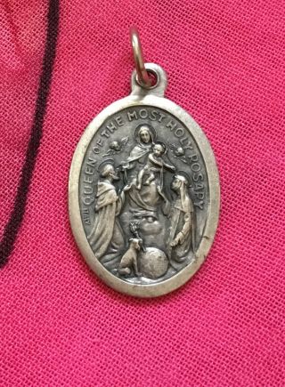 Vintage Antique 1900s Silver Queen Of The Holy Rosary Catholic Religious Charm