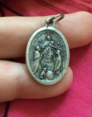 Vintage Antique 1900s Silver Queen Of The Holy Rosary Catholic Religious Charm 2