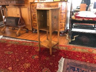 27 - 1/2H Mission Oak Arts Crafts Pedestal Plant Stand Stickley Era Brass Handles 2