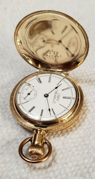 Stunning Vintage Waltham Pocket Watch Gold Filled Dog Hunter case 4