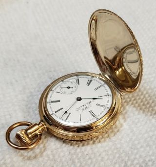 Stunning Vintage Waltham Pocket Watch Gold Filled Dog Hunter case 5
