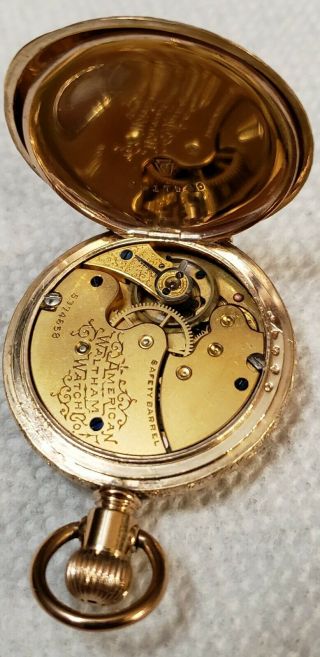 Stunning Vintage Waltham Pocket Watch Gold Filled Dog Hunter case 9
