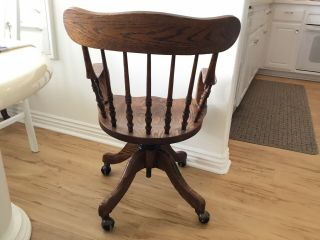 Vintage Swivel Solid Oak Office Banker Chair Arm rest Desk Chair Adjustable 2