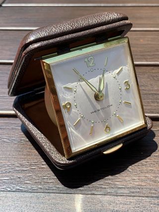 L@@k Vintage Westclox Travel Alarm Clock Germany Leather Case Glow Hands