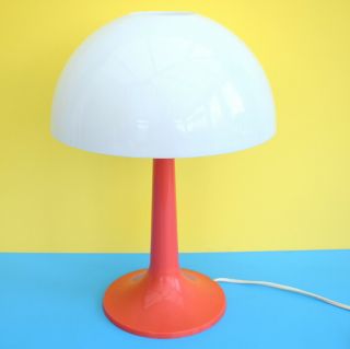 Vintage 1970s Plastic Mushroom Lamp - Gilbert Softlite Inc - White & Red Retro
