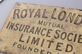 Royal London Insurance Society Antique Brass Plaque / Sign