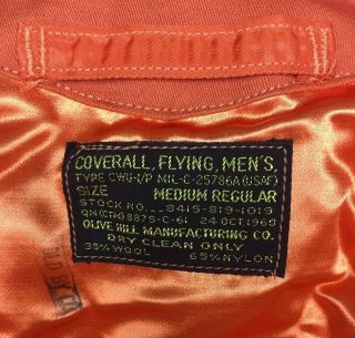Vintage 1960s USAF Air Force CWU - 1/P Orange Flight Suit Coveralls Medium Regular 5