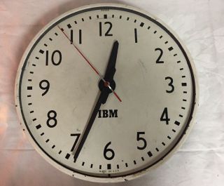 Vintage Ibm Industrial School Wall Clock Large Round White 14” Face Mid Century