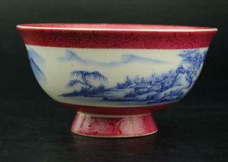China Old Famille Rose Porcelain Hand - Painted Landscape Bowl / Qianlong Mark B01