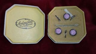 Antique Sterling Silver Mounted Brass Button Set In Display Box