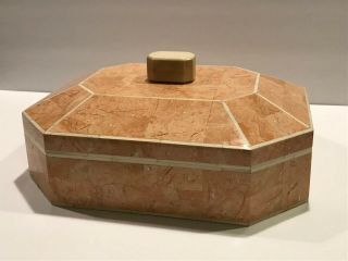 1960’s Art Deco Octagon Wooden And Bakelite Jewellery/button Box/container