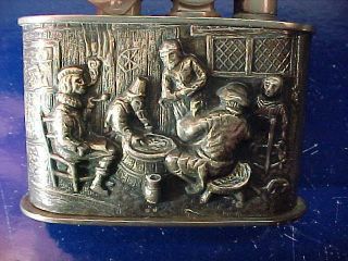 1950s KARL WIEDEN Table CIGARETTE LIGHTER Germany w TAVERN SCENE 800 Silver 2