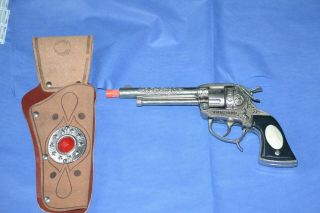 Vintage Rare 1955 Leslie Henry Wyatt Earp Cap Gun & Leather Holster Set