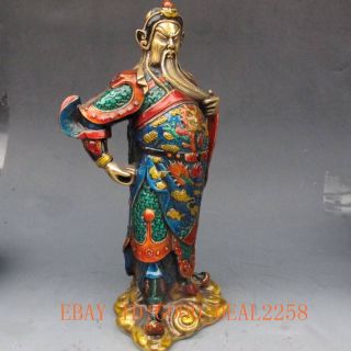 9.  2 Inch Brass Cloisonne handwork carved statue - Guan Gong w qianlong Marks 5