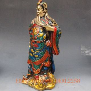 9.  2 Inch Brass Cloisonne handwork carved statue - Guan Gong w qianlong Marks 6