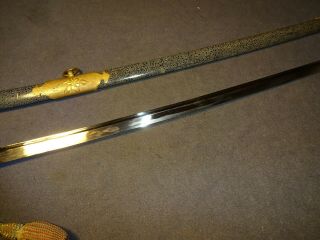 K66 Japanese WWll Naval sword,  parade saber in mountings,  ray skin,  knot 7