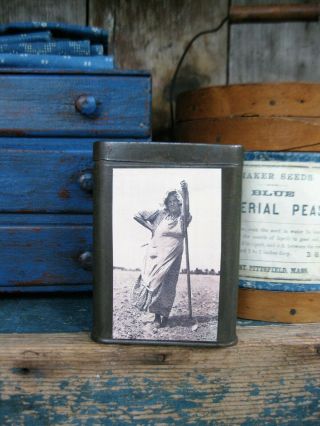 Antique Pantry Tin Old Photo Print Woman W Hoe