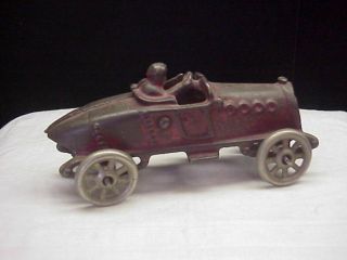 Vintage Antique Cast Iron Race Car With Driver Toy