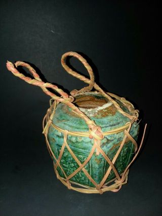 Antique Chinese Green Glazed Pottery 6 Sided Ginger Spice Wine Jar 19th C