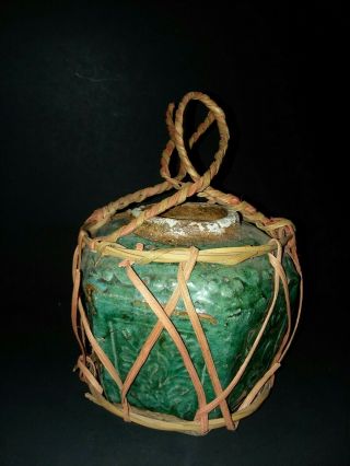 Antique Chinese Green Glazed Pottery 6 Sided Ginger Spice Wine Jar 19th C 2