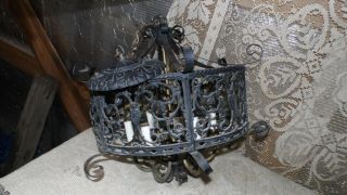 Antique Vintage Wrought Iron Cast Brass Ceiling Light Fixture Ornate Design 6 Lt