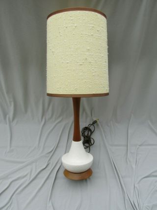 Vintage Mid Century Modern Teak And Ceramic Small Table Lamp