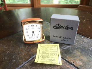 Vintage Linden Travel Alarm Clock Wind Up 496 Tan And White Face