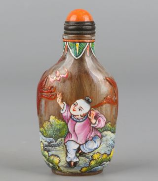 Chinese Exquisite Handmade Child Pattern Glass Snuff Bottle