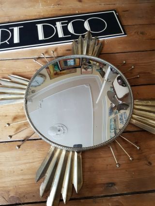 Vintage ART deco sputnik style circular Round Convex Gold Gilded Wall Mirror 3