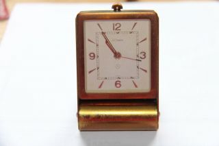 Lecoultre 8 Day Travel Clock Folding Brass Case/support Ca,  1950