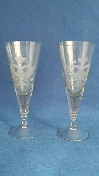 Historic Pair C19th Austrian Etched Habsburg Austro - Hungarian Crested Glasses
