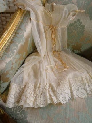A Stunning Antique Victorian Tulle & Brussels Lace Christening Gown C.  1900