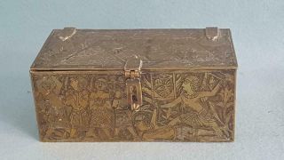 Remarkable 1920 - 30s Egyptianesque Art Deco Brass Table Box W Ancient Egypt Theme