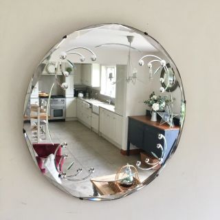 Vintage Mid Century Round Bevelled Edge Frameless Wall Mirror 51cm Diameter