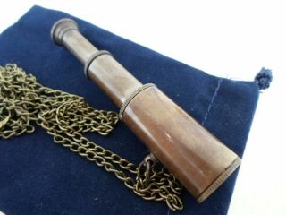 Antique Finish Brass Telescope W/ 30 " Chain & Velour Bag Nautical Necklace