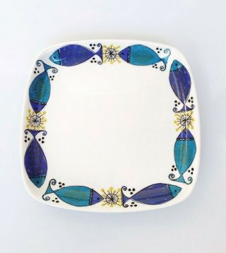 Mid Century Ff Figgio Flint Norway Turi Design Clupea Small Plate Blue Fish Deco
