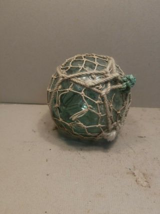 3” Japanese Glass Fishing Float,  With Netting,  Authentic Old Vintage,  Light Blue