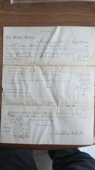 Civil War Document 1862 - 14th Regiment Us Infantry,  Syracuse York,  Military