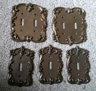 5 Vintage National Lock Brass Light Switch Plate Covers.  B11