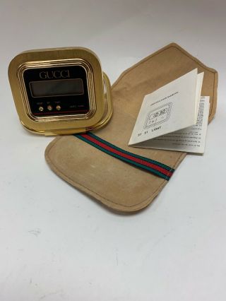 Classic Vintage Gucci Travel Alarm Clock With Cover Sleeve.