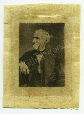 An Older Jefferson Davis Confederate President Photo On Clipped Silk Ribbon