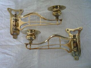 Pair Antique Solid Brass Candlestick Holder Wall Sconce Piano Candle Reclaim