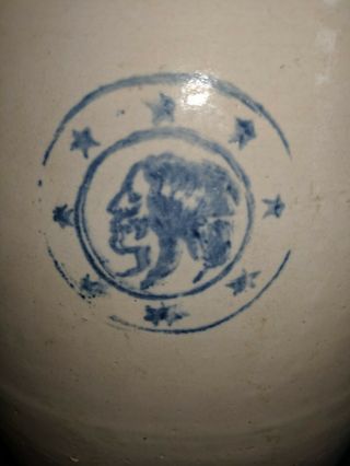 Antique RARE Louisville Pottery Co Indian Head 2 gal Stoneware Crock Churn 2