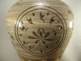 Vintage Korean Buncheong White Slip Celadon Ceramic Vase Cranes Flowers Korea 8 