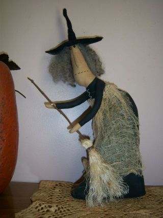 Primitive Folk Art Hc Witch Shelf Sitter Doll