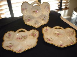 SET OF 3 M.  REDON LIMOGES M/R FRANCE OYSTER PLATES/DISH/SERVER 5