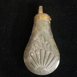 Great Civil War Era Tooled Brass Powder Flask Circa 1840 To 1860