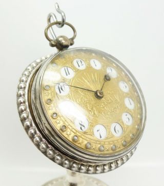 Antique 1848 Pictorial Jeweled Dial Sweden 830 Silver Fusee Pocket Watch & Stand