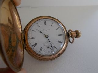Antique Elgin Gold Filled Pocket Watch Full Hunting Case Lg.  Size Est.  Mfg 1897