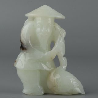 Chinese Exquisite Hand - Carved Old Man Goose Carving Hetian Jade Statue
